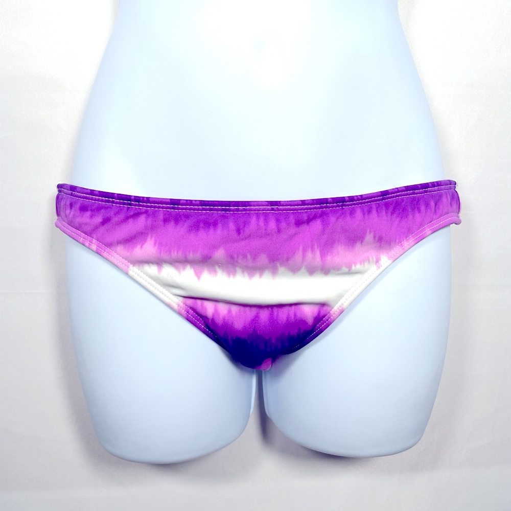 Raisins Bikini Bottoms Size Small Purple White Tie Dye Low Rise Flattering Hips